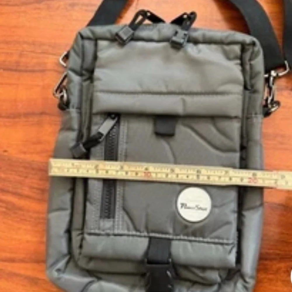 Gray Crossbody Bag with Black Strap
